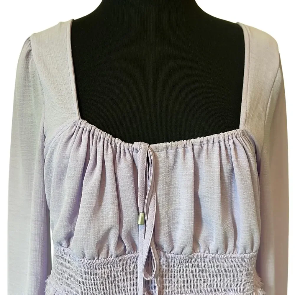 Free People Lolita Lavender Purple Smocked Boho Cottagecore Fairy Top Size L